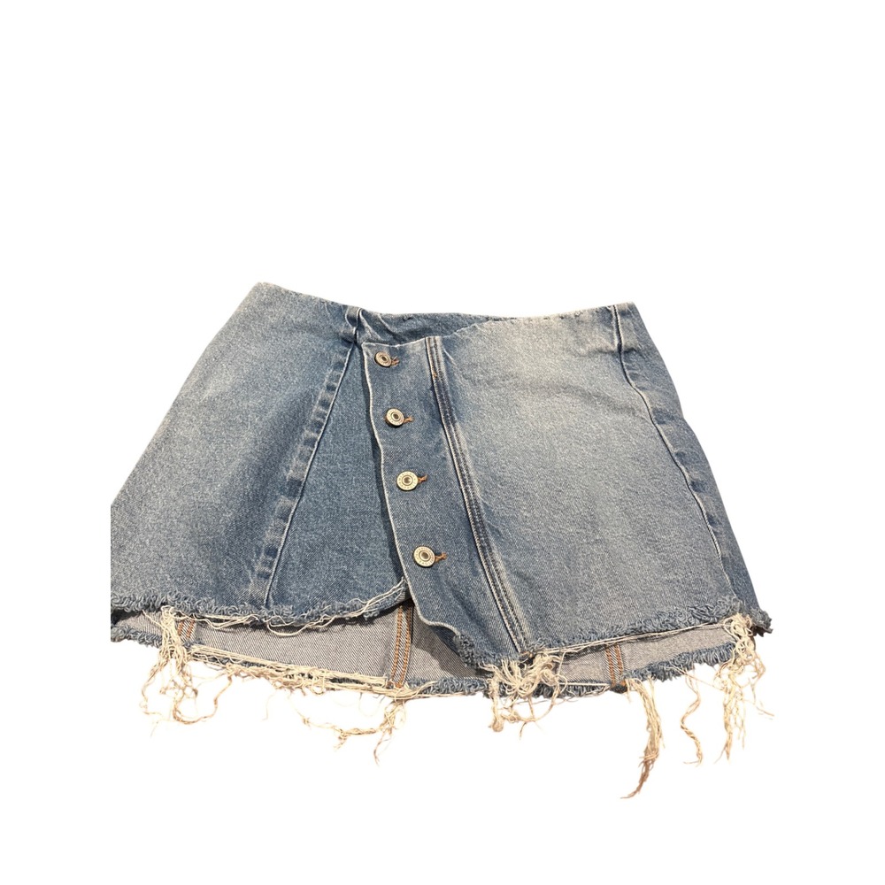 American Eagle Asymmetrical Button Front Denim Mini Skirt Light Wash Size 10